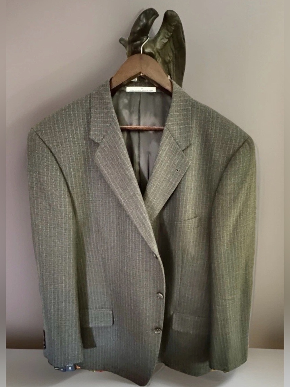 Joseph Abboud 46S Brown/Greige Pinstripe Wool Blazer-100% Lambswool-Classic Fit